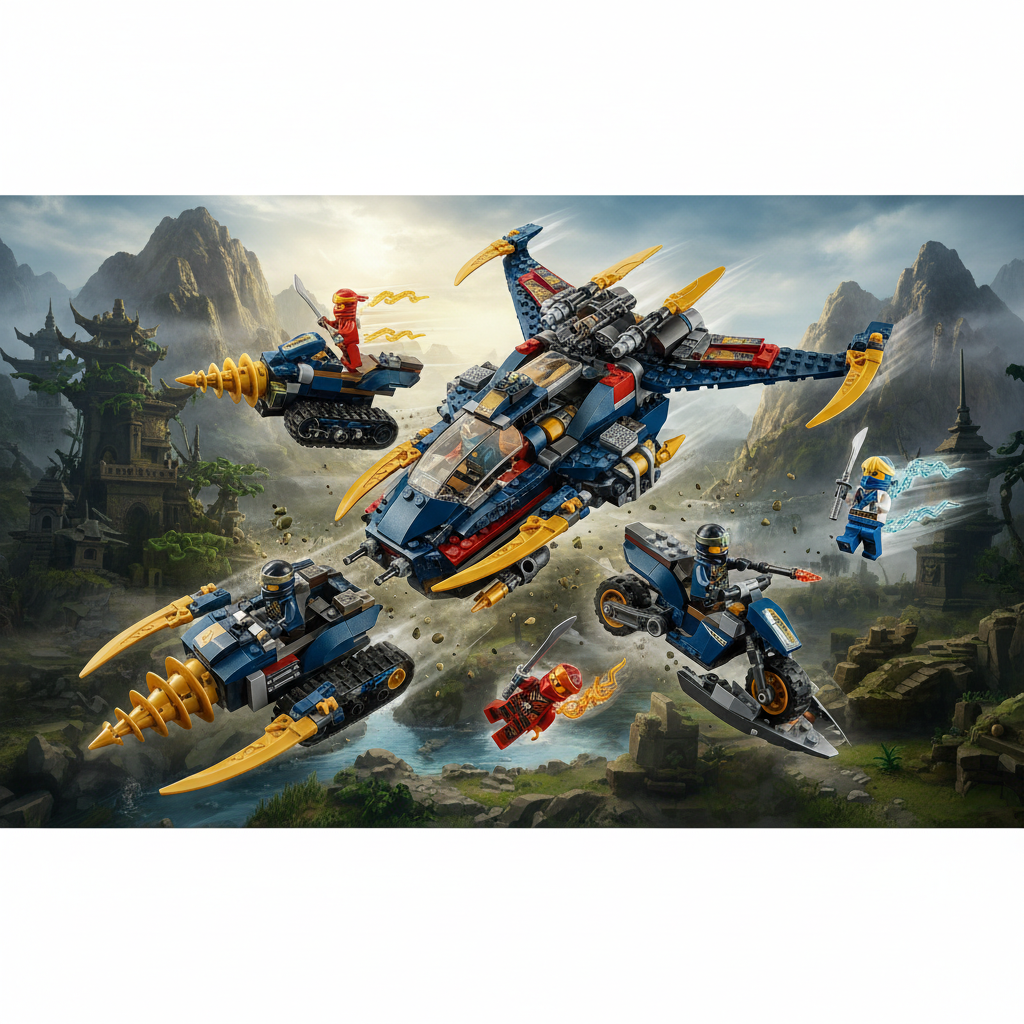 Lego Ninjago 70595 Ultra Stealth Raider 4-in-1 transformation dynamic epic cover art