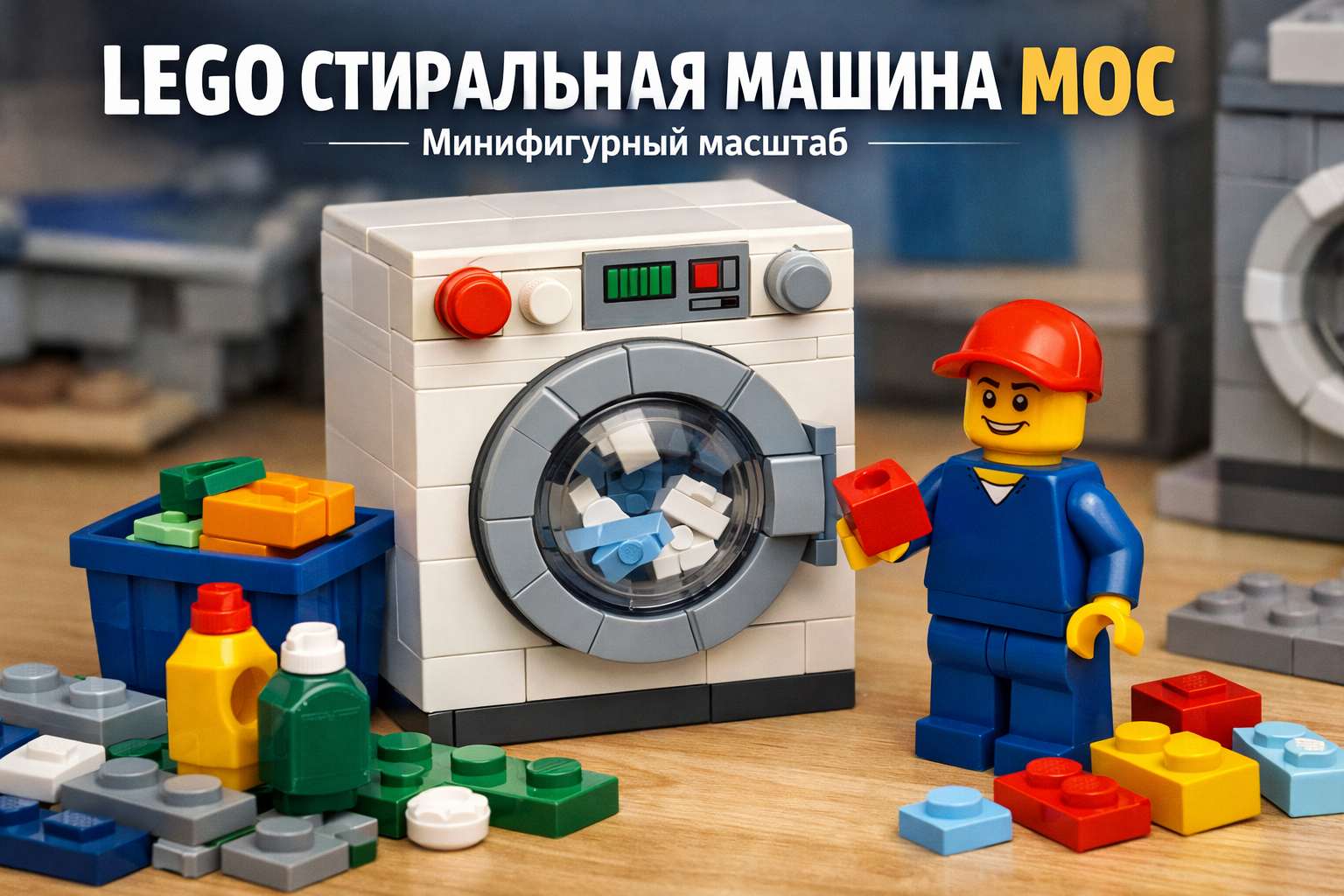realistic LEGO washing machine MOC minifigure scale with building elements
